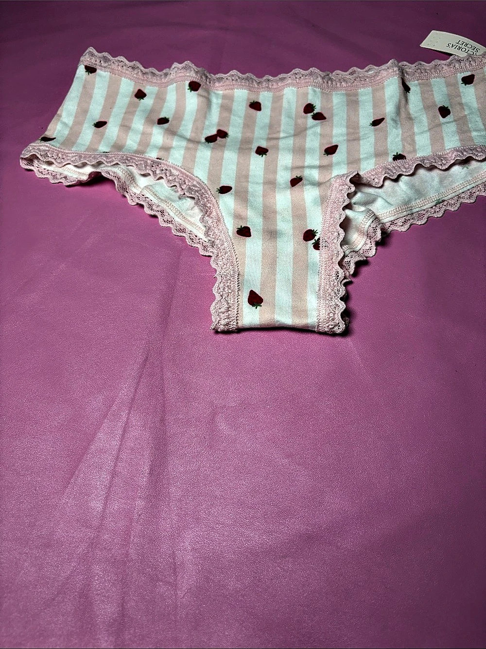 Victoria'Small Secret Cotton Lace-Waist Cheeky Panty Pink & Green Small